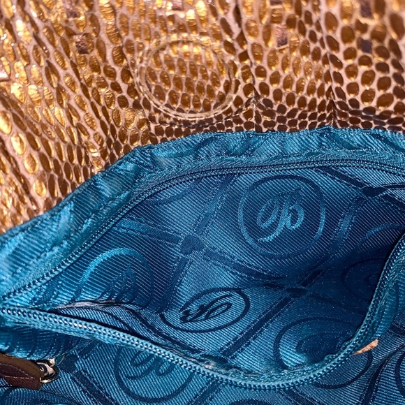 BRIGHTON Golden Bronze Leather Mock Snake Skin Shoulder Bag Purse mobwife style - Picture 7 of 10